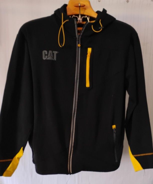 CAT Workwear Hoodie Jacket Men’s L Black Yellow Zip-Up Heavyweight Cotton Blend
