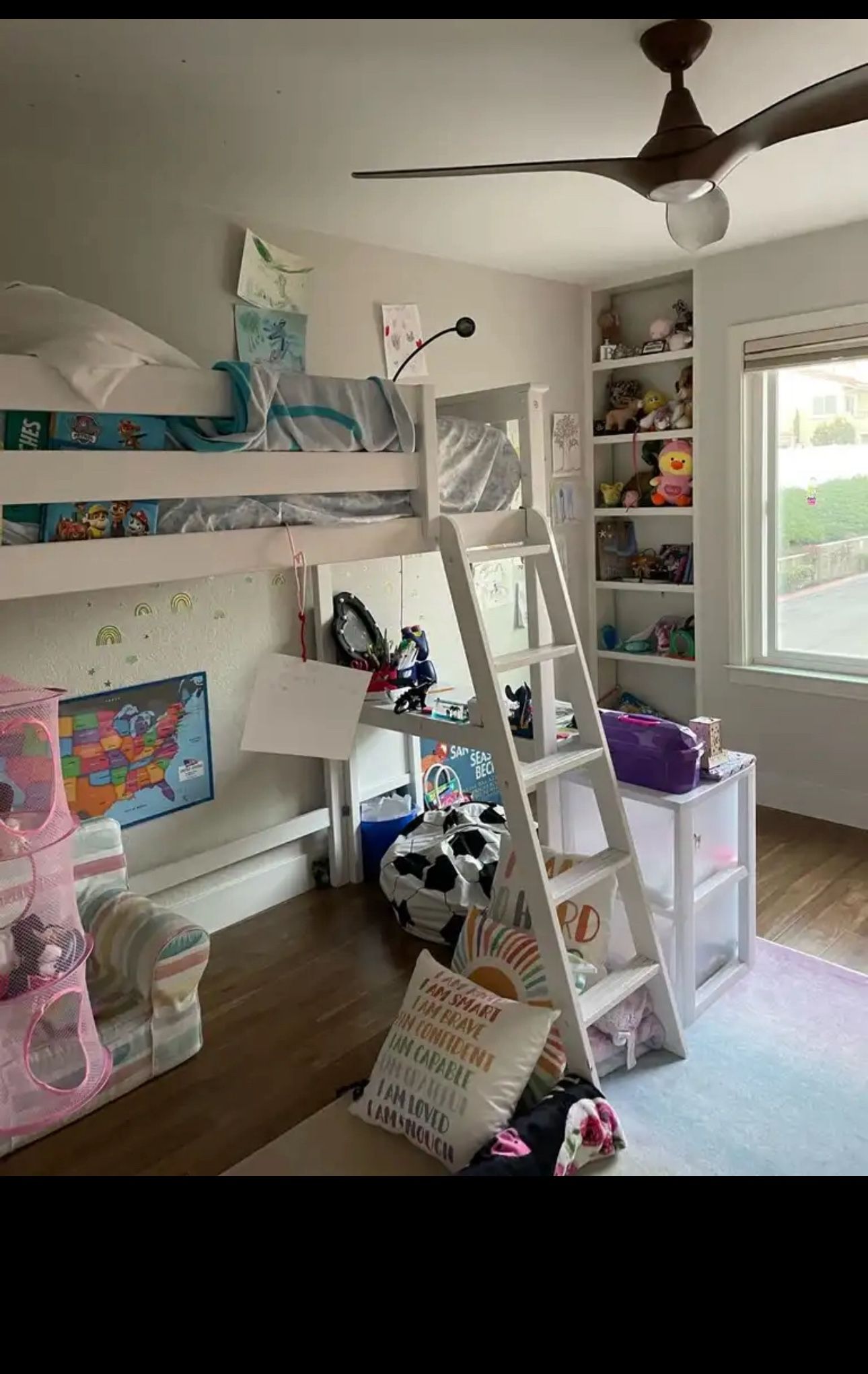 White Loft Bed With Desk And Bookshelf