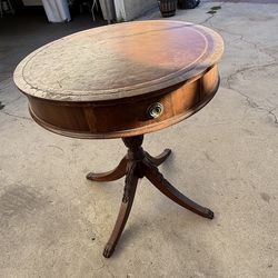 LEATHER TOP ANTIQUE TABLE 