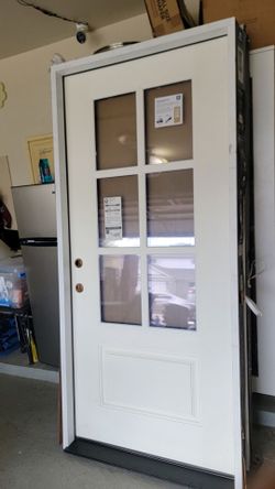 36 in. x 80 in. Legacy Series 6 Lite Clear Glass Right-Hand Inswing Primed Fiberglass Prehung Front Door