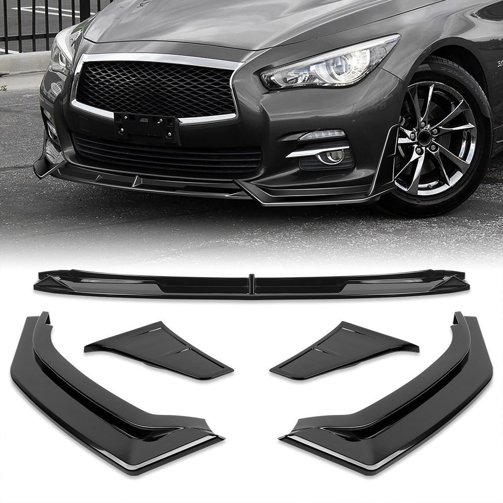 For 2014 2015 2016 2017 Infiniti Q50 Luxe Base Painted Black Front Bumper Lip Splitter -(2-PU-209-PBK