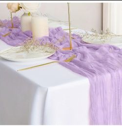 Lavender Cheesecloth Table Runner 21x120 Inch Gauze Table Runners Reusable Polyester 10ft Boho Rustic Cheese Cloth Table Runner for Wedding Party Baby