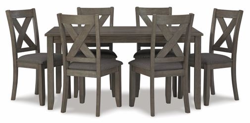 Ashley 7-Piece Gray Wood Dining Table and Chair Set
