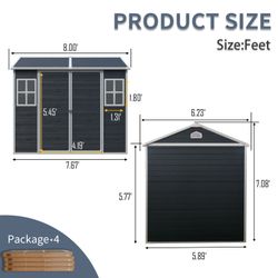 8 x 6ft Resin Outdoor Storage Shed Waterproof Shed with Floor & Two Windows & Lockable Door, Tool Shed for Garden, Patio, Backyard ,Black
