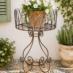 Vintage Rusty Metal Planter Stand French Style Retro Garden Plants Succulents Landscape Centerpiece Mid Century Weathered 