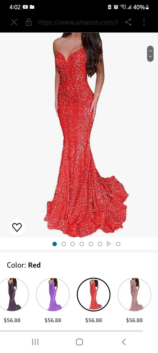 Red Mermaid Sequin Prom Dresses 2024 Long Formal Dresses with Train Strapless Backless V-Neck Evening Gowns for Women

