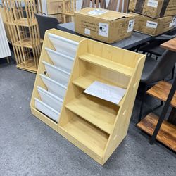 4 Tier Kids Bookshelf and Storage Organizer, Five Layer Sling Children Bookcase, Baby Toddler Wooden Book Shelf, Display Cabinet for Playroom, Bedroom