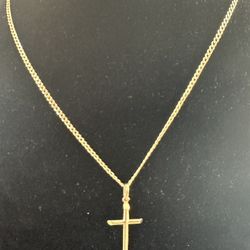 10kt Yellow Gold Cross Pendant Curb Link 18”