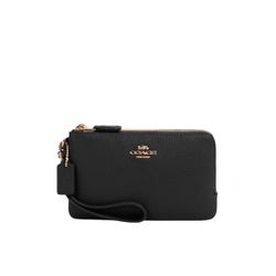 NWT Coach Double Corner Zip Wristlet Black 