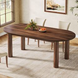 63" Oval Dining Table, Kitchen Dinner Table with Arc-Shaped Edge Top for 6