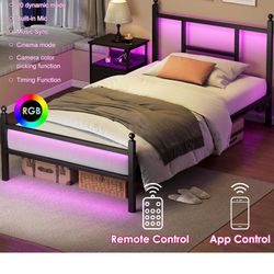 2 Twin Bed Frames/charging Station And Led Lights 
