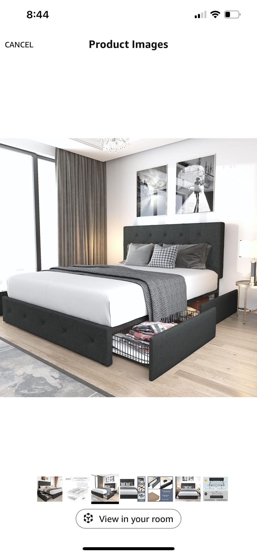 Queen Size Platform Bed Frame with 4 Storage Drawers and Headboard - Mattress included