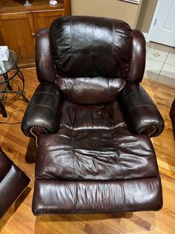 Dark Brown Leather Recliner Chair with Nailhead Trim