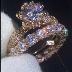 New 18k Rose Gold Wedding Ring Set 