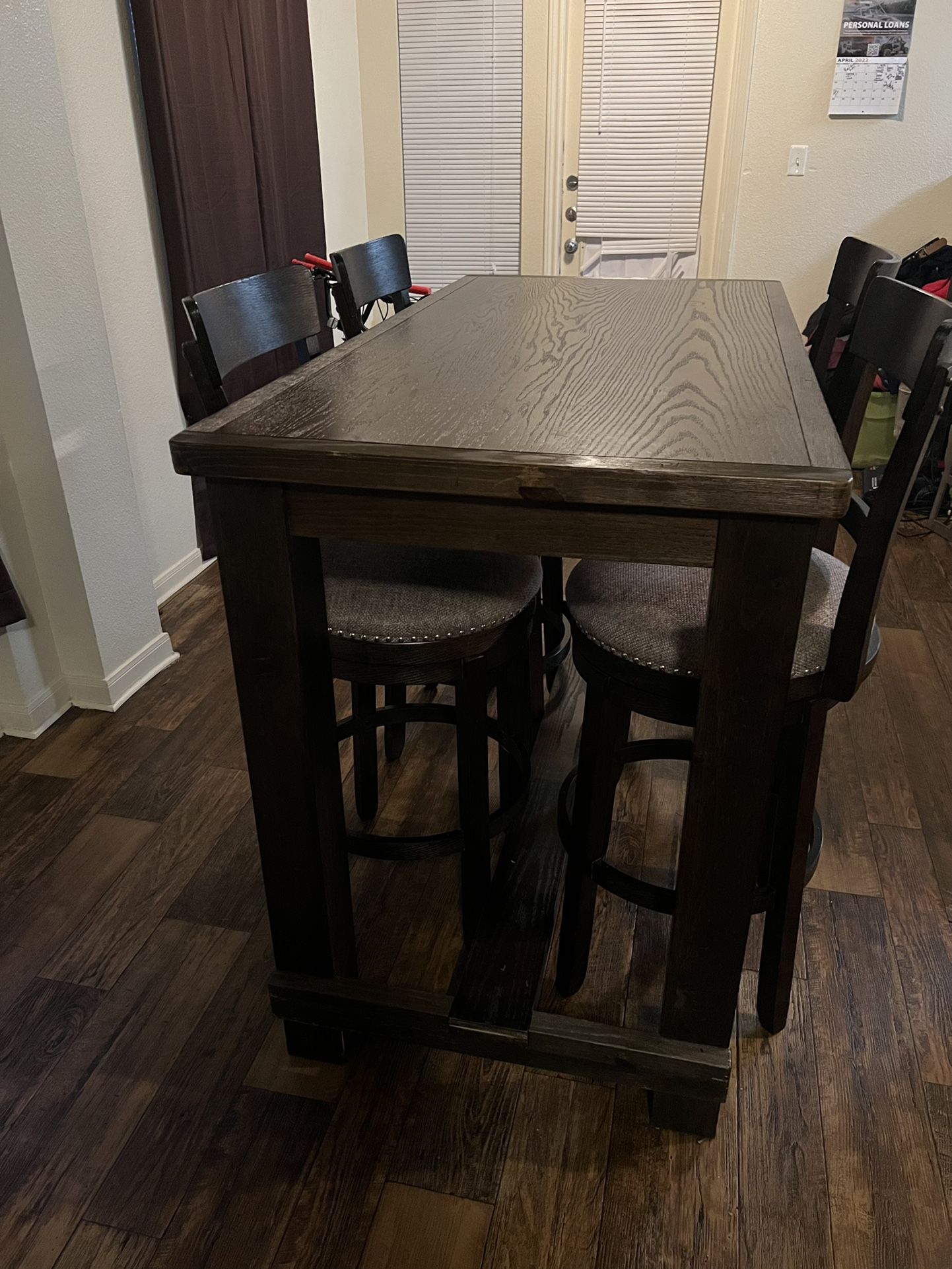 All Wood Table With Bar Stools & Large Marilyn Monroe wooden Portraits