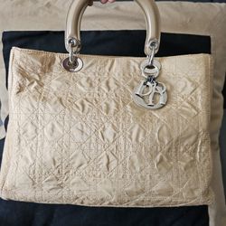 PRISTINE Christian Dior Beige Nylon Canvas Top Handle Bag