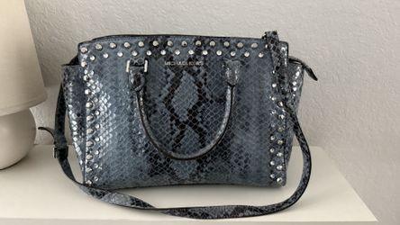 Michael Kors Blue Python Embossed Leather Large Selma Jeweled Satchel