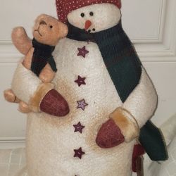 Snowman & Teddy Soft Sculpture Plush Christmas/Holiday/Winter Figurine