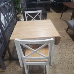 White And Natural 3 Pc Dining Set With Drop Down  (Leaf)