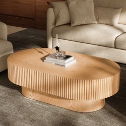 43.7'' W Solid Wood Oval Coffee Table with Fluted Design