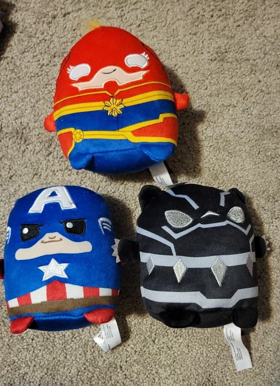 Mattel Marvel Cuutopia Plushies, 5": Black Panther, Captain Marvel, Captain America