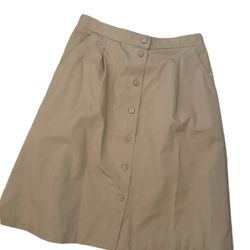 Vintage Koret Cotton Button Down Skirt Safari Khaki Elastic Waist 12 Petites 