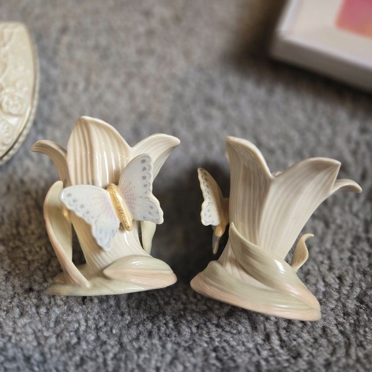2 Lenox Butterfly Candle Holders