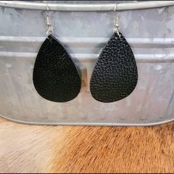 Faux Leather Black Earrings 