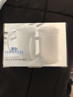 New in box white imperial jug salt and pepper shakers porcelain