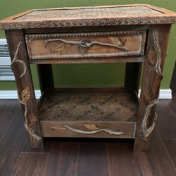 Amazing Sculpted Botanical Bedside End Console Table Wood