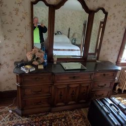 Antique Vanity Triple Mirrored Dresser