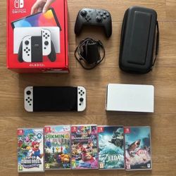 Switch OLED Model HEG-001 Handheld Console - 64GB - White + Pro Controller 