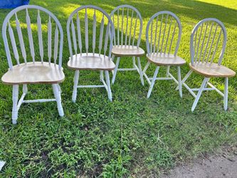 Set of 5 Solid Wood Windsor Dining Chairs – Farmhouse Style