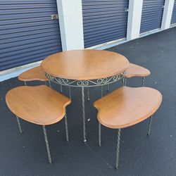 Designer Wooden Oak and Rodiron Breakfast Table.