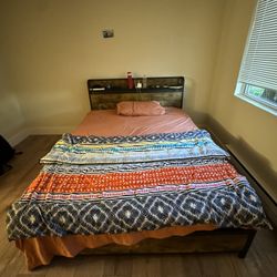 Queen Bed Frame + 12” Hybrid Mattress + Bedding – Drawers, LED Headboard & More!