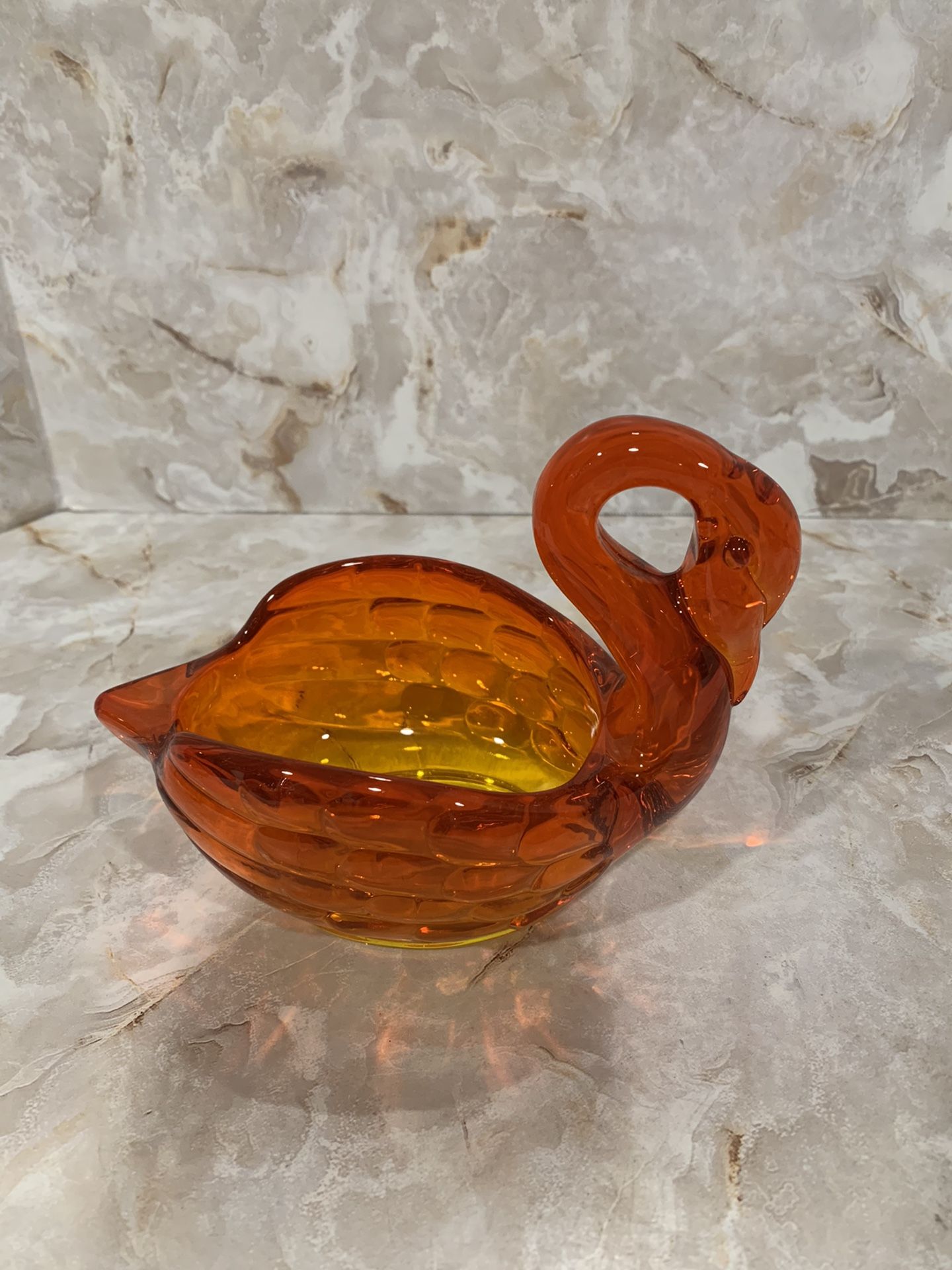 Vintage Amberina Art Glass Swan Candy Dish Home Decor