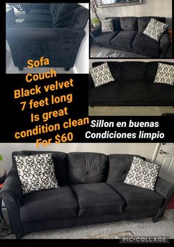 Black Velvet 3-Seat Sofa Couch in great condition clean no stains for $60