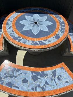 Concrete Patio Table and Bench Set