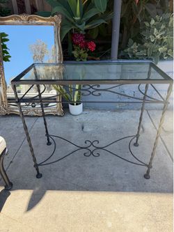 Black metal glass top side table