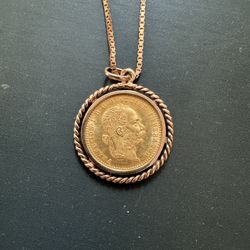 Large 1915 Austrian 1 Ducat Gold Coin Pendant Necklace – 12.7g – Double-Headed Eagle – Buy0007 