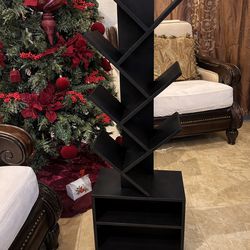 10 Tier Tree Bookshelf, Black Bookshelf,  for Narrow Space, Storage Organizer Floor Standing Bookshelves for Books, Tall Book Case for Home Office, Li
