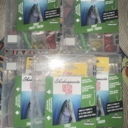 (Lot of 5) Catch More Fish Trout Plastic Tackle Box Complete Fishing Kit
