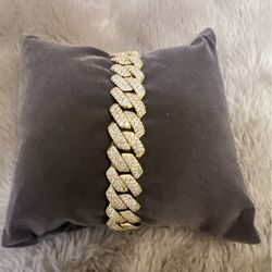 Mens Rose Gold Plated Iced CZ Out Stainless Steel Miami Cuban Link Bracelet