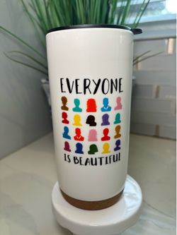 NWT Pride Travel Mug Coffee Cup Everyone Is Beautiful Cork Base Stoneware 12oz