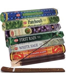 Hem Incense Sticks Variety Pack #23-120 Insence-Sticks (6 Incents x 20 Insenses) and Incense Stick Holder Bundle with 6 Most Liked Fragrances