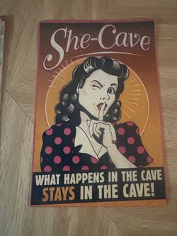 Set of Two Vibrant Metal Mom Cave and She-Cave Signs