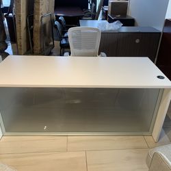 Modern Desk White With Glass 30”x72”