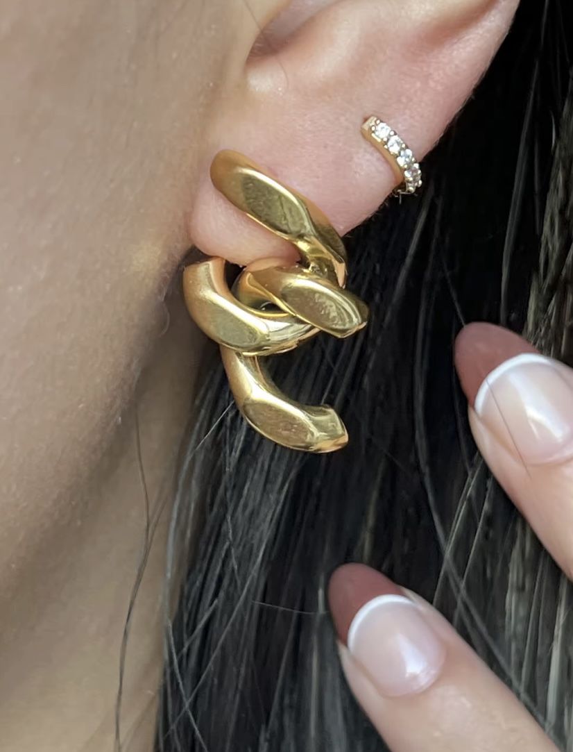 18K Gold Plated Dazan Medieval Futuristic Stainless Steel Style Chain Pendant Earrings