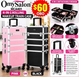 OmySalon MCA401 4-in-1 Rolling Makeup Train Case – Pink or Black – New