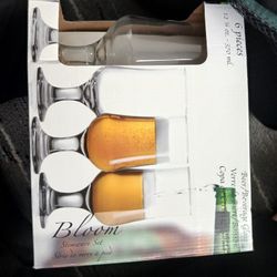 Vintage Bloom Beer Glass/stemware Set Of 6 New In Original Box